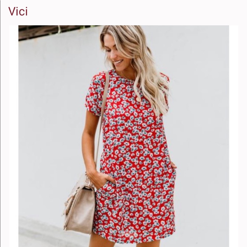 Vici Red Floral Pocketed Dress